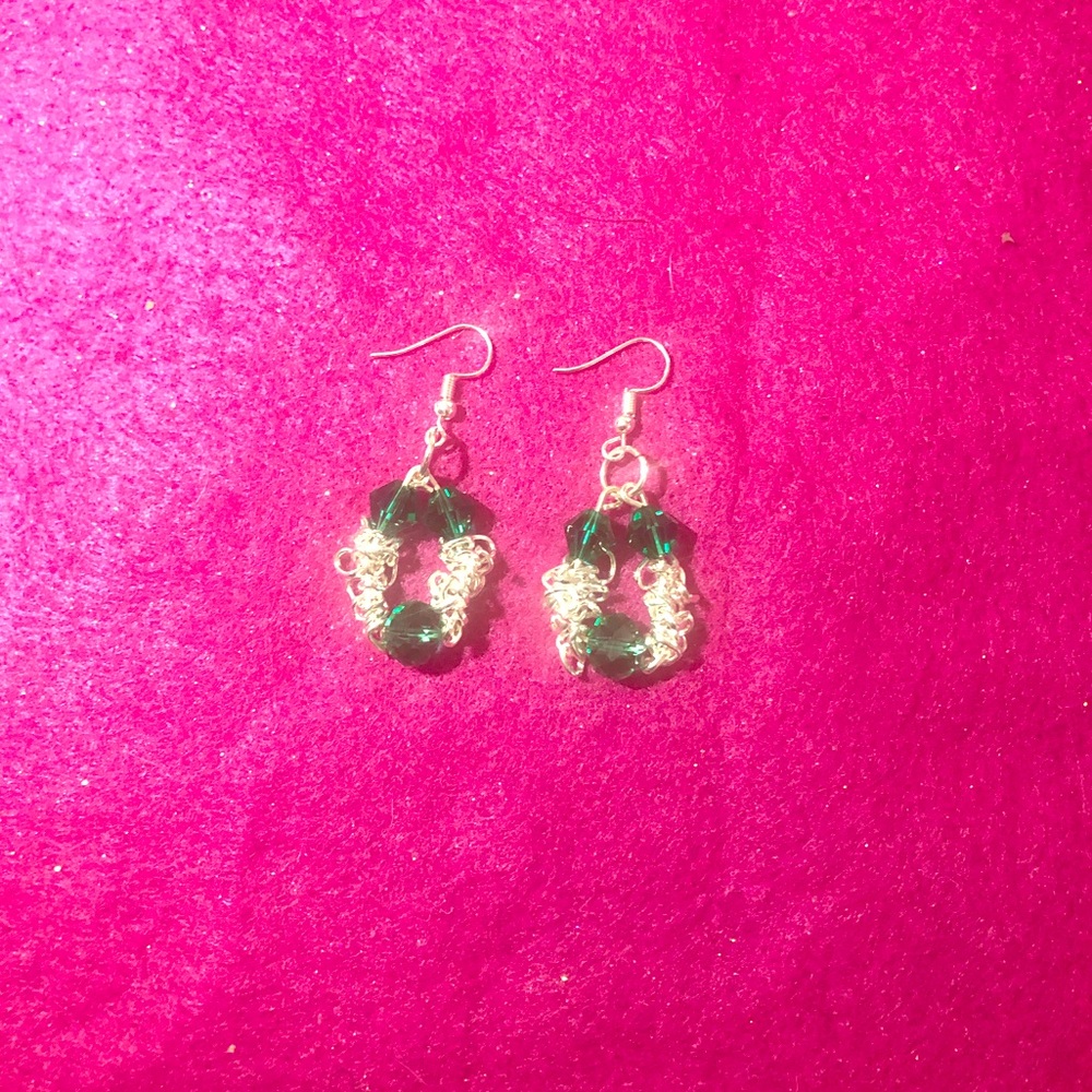 Green chain earrings
